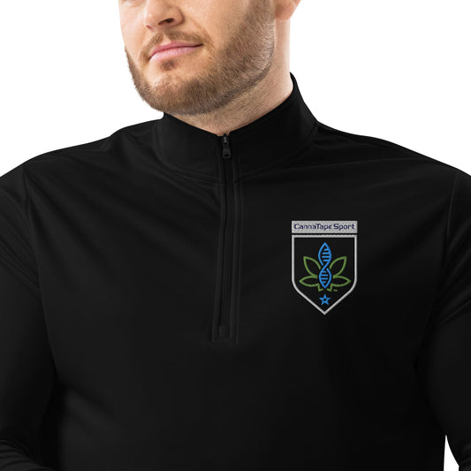 CannaTape Sport EMBROIDERY Deep Current, Quarter-Zip Pullover — Adidas® Performance Layer Transdermal CBD best for pain and sore