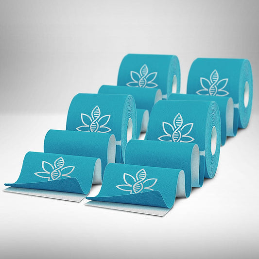 Four rolls of CannaTape Sport Cobalt Blue CBD kinesiology tape