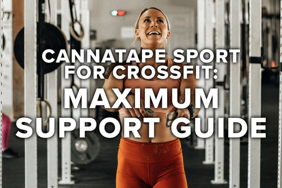 CrossFit athlete applying CBD kinesiology tape to shoulder in gym