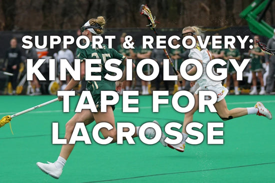 Lacrosse player taping a wrist before a game on the field