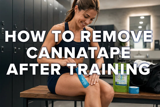 An athlete gently peeling off kinesiology tape from their shoulder after a workout