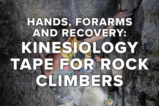 Rock climber taping fingers and forearms before a bouldering session