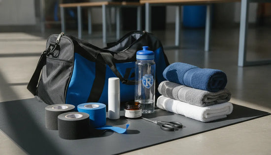 Organized athlete recovery kit packed for travel