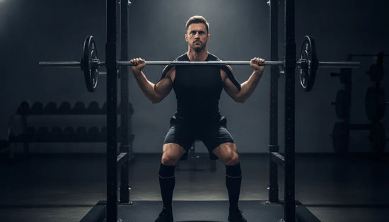 Strength athlete preparing to lift with black kinesiology tape