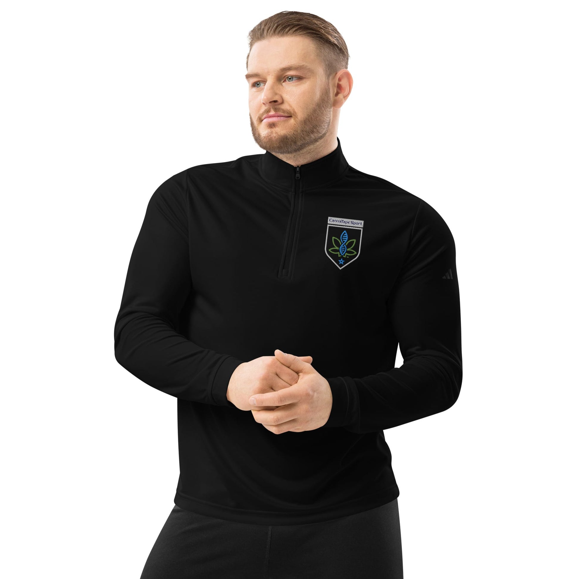 CannaTape Sport EMBROIDERY Deep Current, Quarter-Zip Pullover — Adidas® Performance Layer Transdermal CBD best for pain and sore