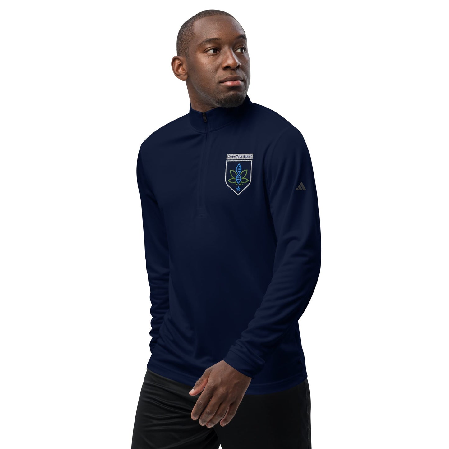 CannaTape Sport EMBROIDERY Midnight, Quarter-Zip Pullover — Adidas® Performance Layer Transdermal CBD best for pain and sore
