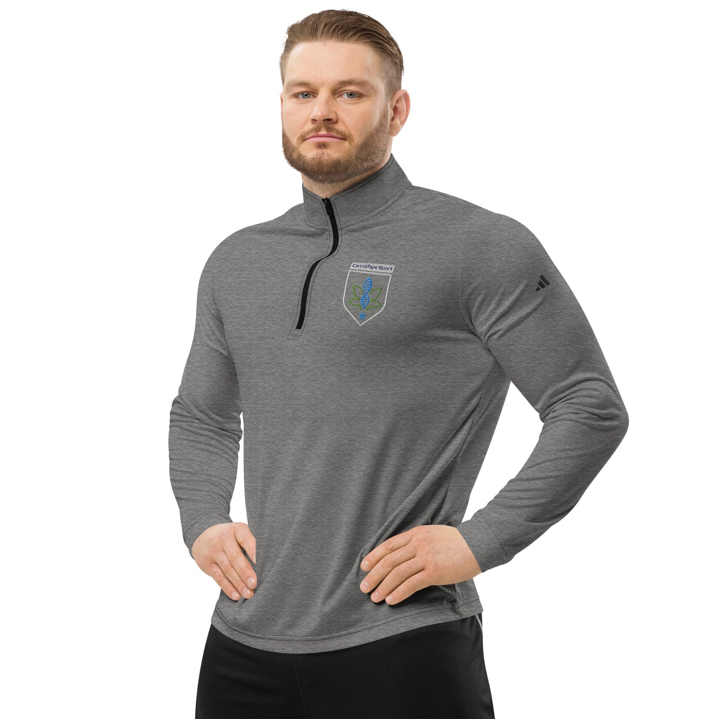 CannaTape Sport EMBROIDERY Steel, Quarter-Zip Pullover — Adidas® Performance Layer Transdermal CBD best for pain and sore