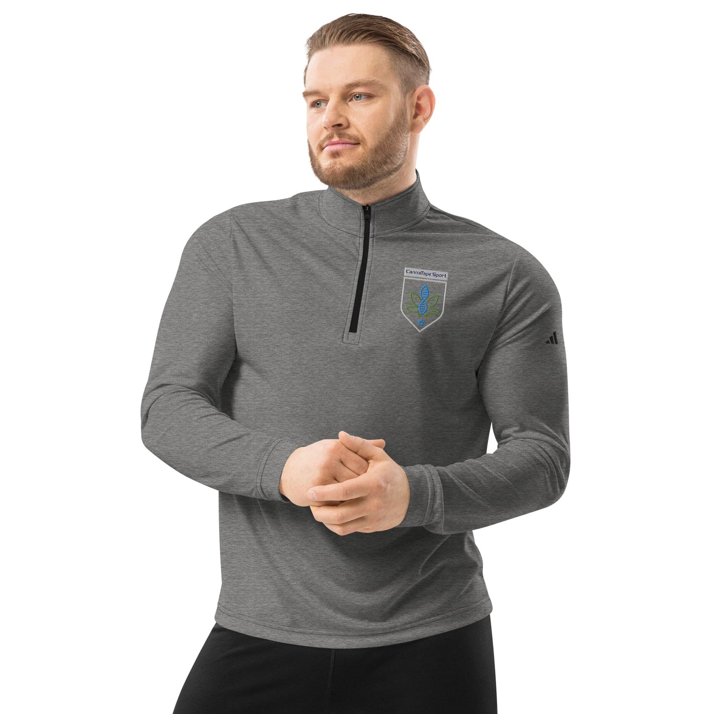 CannaTape Sport EMBROIDERY Steel, Quarter-Zip Pullover — Adidas® Performance Layer Transdermal CBD best for pain and sore