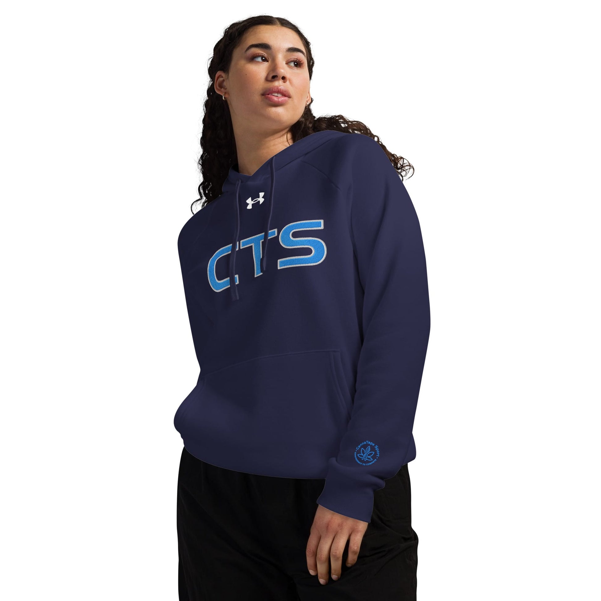 CannaTape Sport Hoodie S CannaTape Sport, Pinnacle CTS Monogram Hoodie — Deep Current | Under Armour® Rival Fleece Embroidered Hoodie Transdermal CBD best for pain and sore