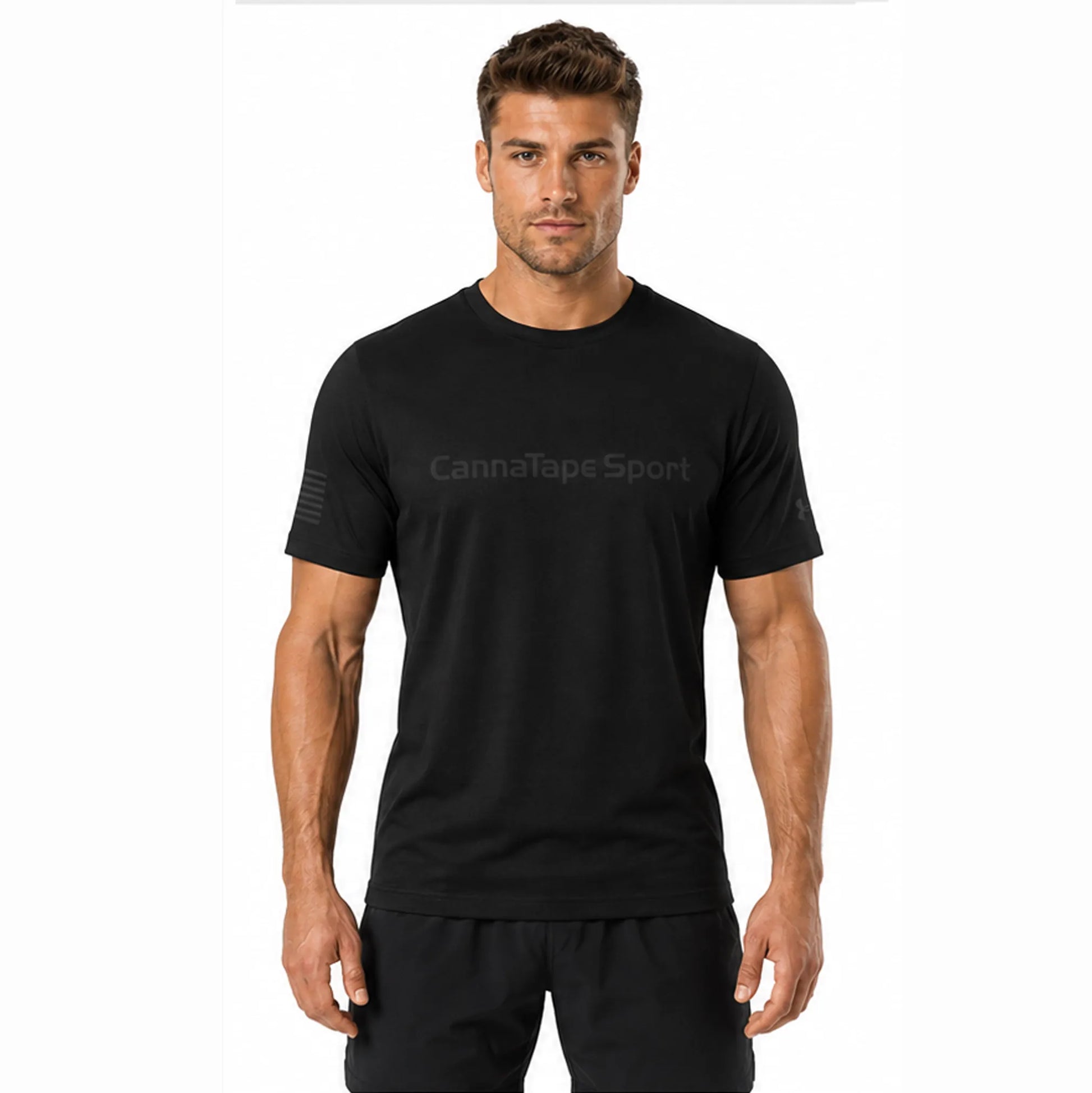 CannaTape Sport T-Shirt CannaTape Sport, Pinnacle Training Tee — Blackout | Under Armour® Performance Shirt Transdermal CBD best for pain and sore