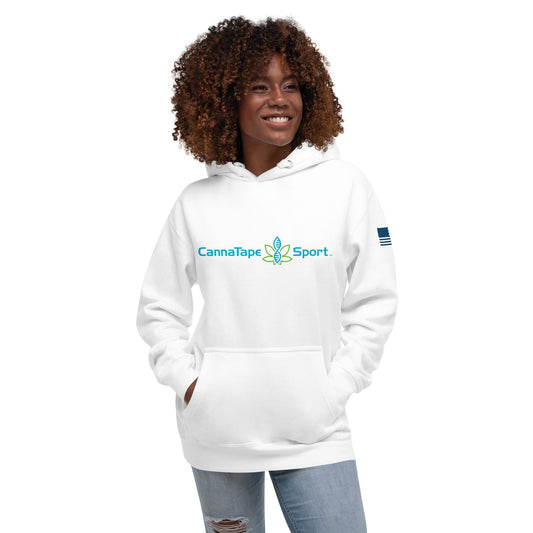 CannaTape Sport T-SHIRT S CannaTape Sport, Resolve Hoodie — Glacier | White Graphic Pullover Hoodie Transdermal CBD best for pain and sore