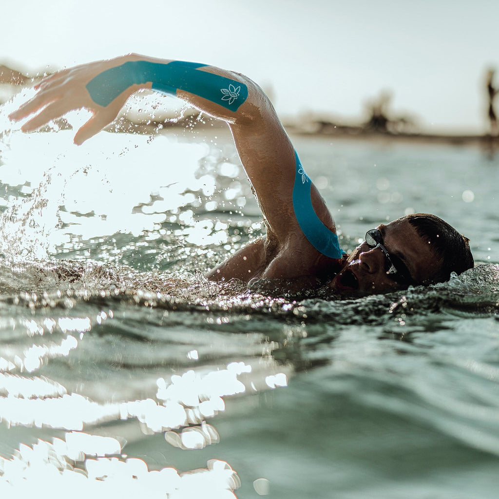 CannaTape Sport CBD pain relief and waterproof tape is perfect for any swimmer or triathlete looking to fight inflammation, after workouts and pain relief. Whether its neck, back, shoulder, hip, knee or ankle pain. We can help you improve.